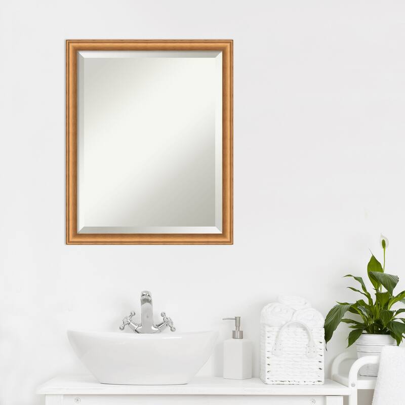Salon Scoop Beveled Wood Framed Bathroom Vanity Wall Mirror
