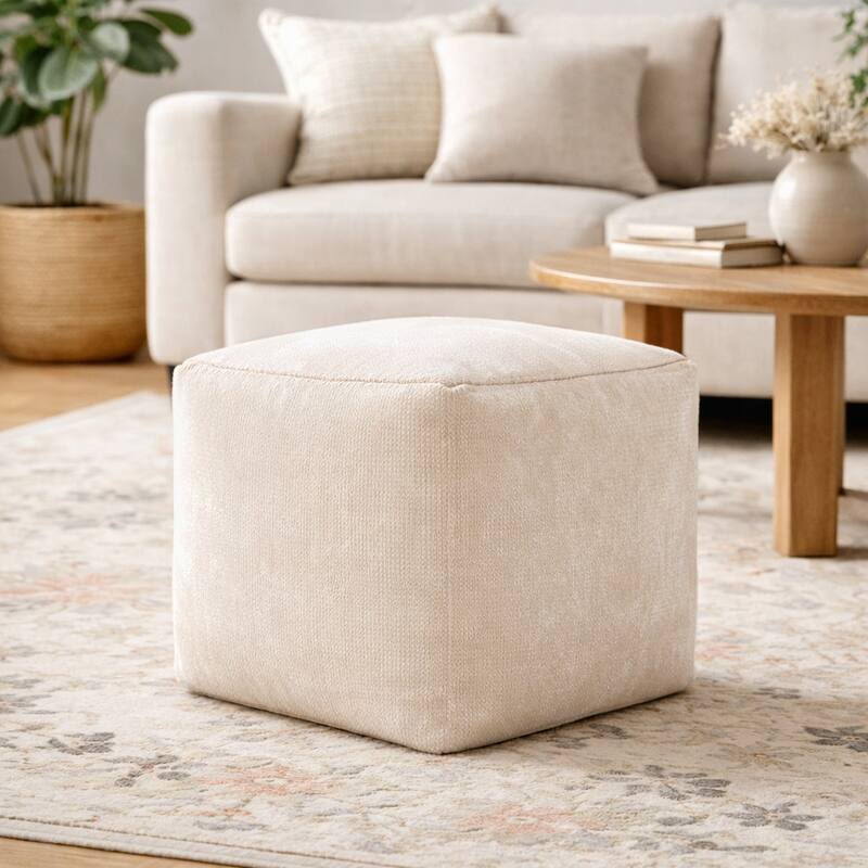 Sevita Transitional Solid Chenille Indoor Pouf