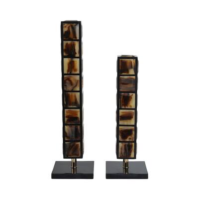Resin Geometric Column Sculptures with Rectangle Base (Set of 2) - 6" x 6" x 21"