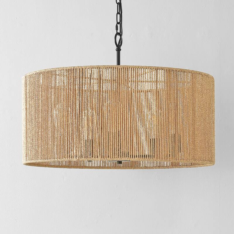 SAFAVIEH Lighting Dinuca 24" Modern & Contemporary Pendant (5-Bulb) - 24" W x 24" D x 80" H - Natural/Black - 24Wx24Dx80H