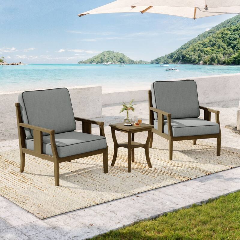 Wood Patio Bistro Set with Water-Resistant Cushions(Set of 3)