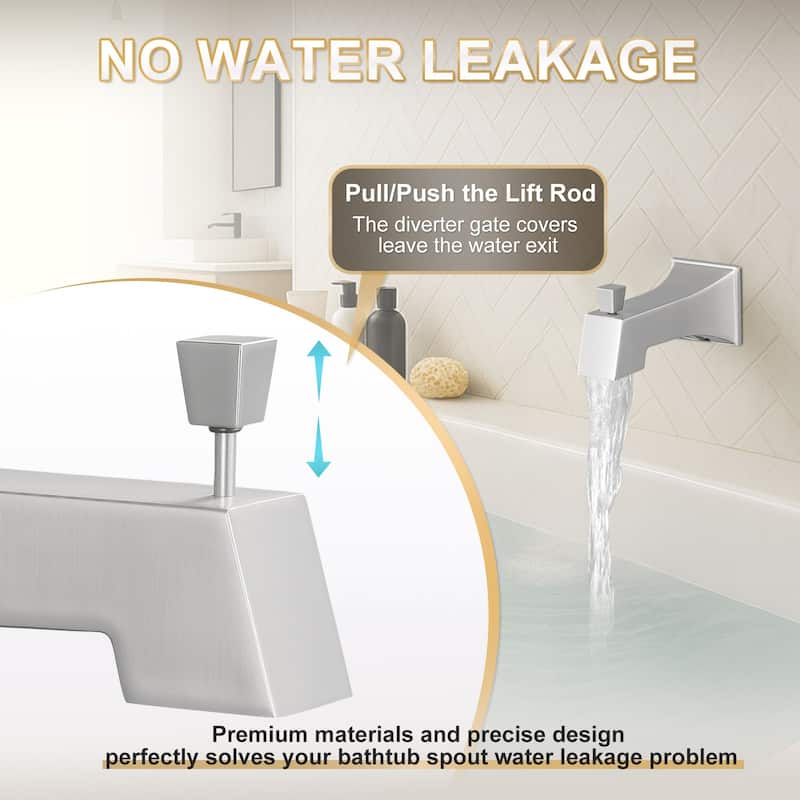 WOWOW Integrated Diverter Square Bathtub Spout in Modern
