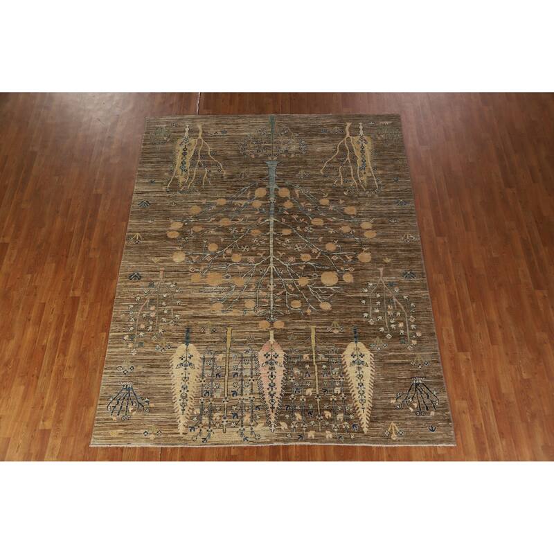 Hand Knotted Oriental 100% Wool Carpet Transitional Floral Brown Oushak Area Rug - 10' 0'' X 7' 10''