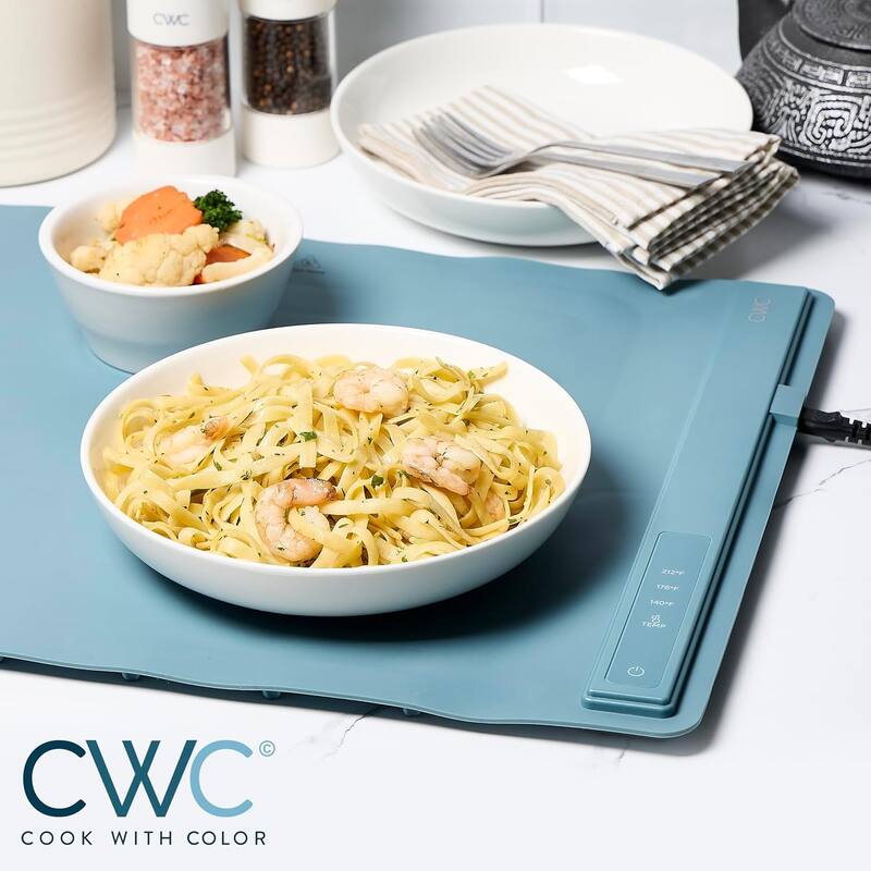 COOK WITH COLOR 350W Electric Food Warming Mat - Portable, Adjustable, Quick Heating Auto Shut-Off, Rollable Silicone Pad