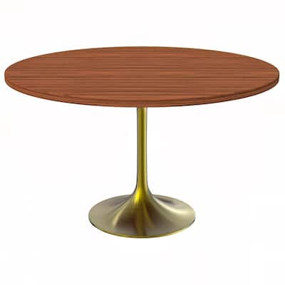 LeisureMod Verve 48" Round Dining Table with MDF Wood TableTop and Brushed Gold Base for Kitchen & Dining Room