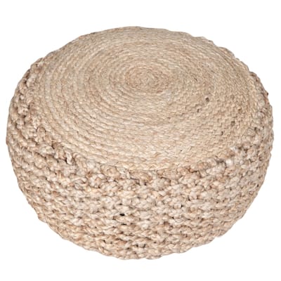 20" Tan Hand Braided Round Jute Pouf Ottoman