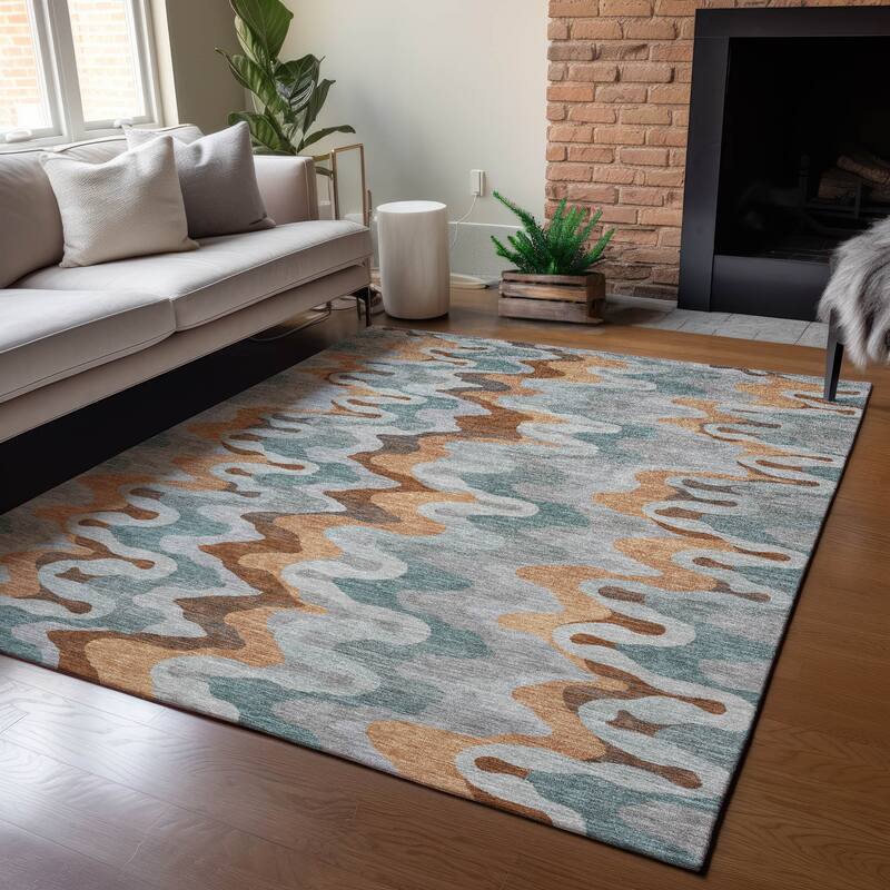 Machine Washable Indoor/ Outdoor Modern Mason Chantille Rug
