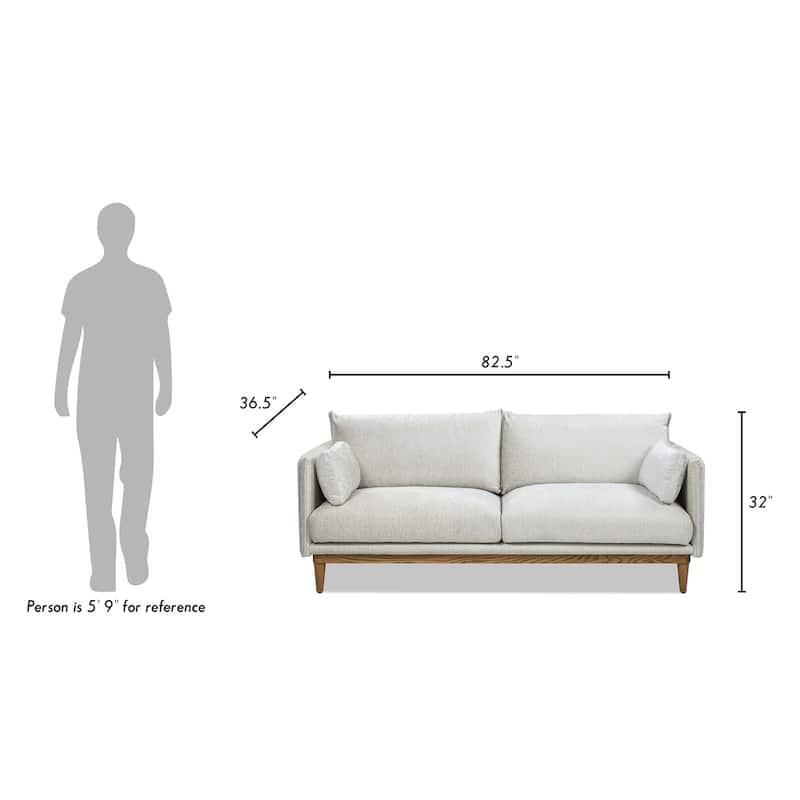 Haven 83" Oak Wood Chenille Flange Arm Sofa with Removable Cushions