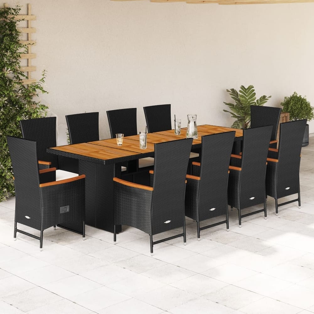 vidaXL Garden Dining Set Black, Cream White PE rattan, Steel, Acacia wood - 35.4 x 94.5 x 29.5