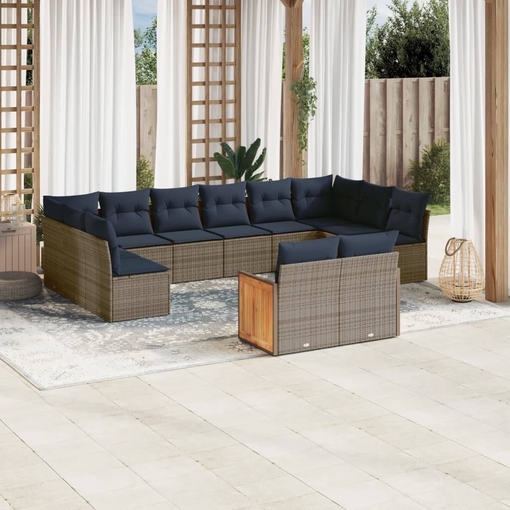 vidaXL 12/13 Piece Patio Sofa Set with Cushions Black/Gray Poly Rattan - 21.7 x 24.4 x 27.2