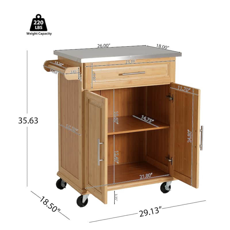 Christopher Knight Home - 29"W Bamboo Outdoor Kitchen Cart with Stainless Steel Top