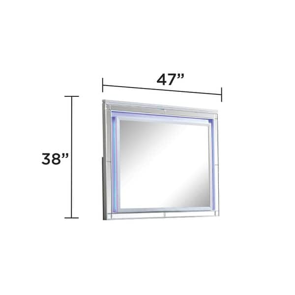 dimension image slide 4 of 24, Sterling 4PC/5PC Contemporary Bedroom Set with Mirror Accents and LED Enhancements