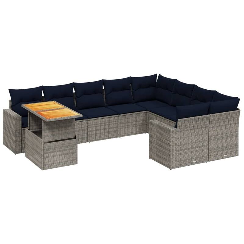vidaXL Patio Sofa Set with Cushions Outdoor Furniture 10 Piece Poly Rattan - 24.4 x 24.4 x 27.2