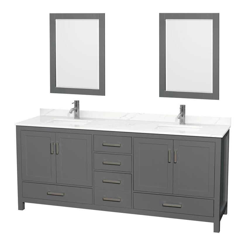 Wyndham Collection WCS141480D-QTZ-UNSM24 Sheffield 80" Free Standing - Dark Gray / Giotto Quartz Top / Brushed Chrome