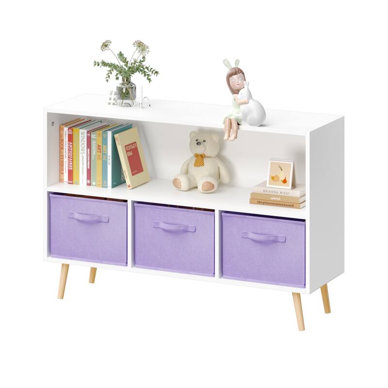 Kids Bookcase with Fabric Drawers and Toy Storage Organizer