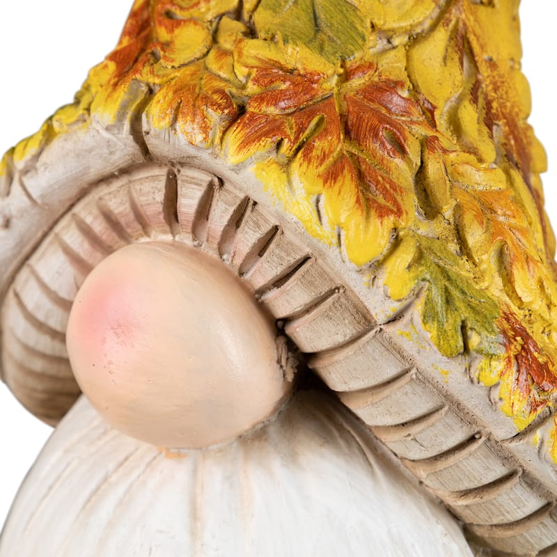 Fall Harvest Gnome in Maple Leaf Mushroom Hat Holding Bird - 16.5"