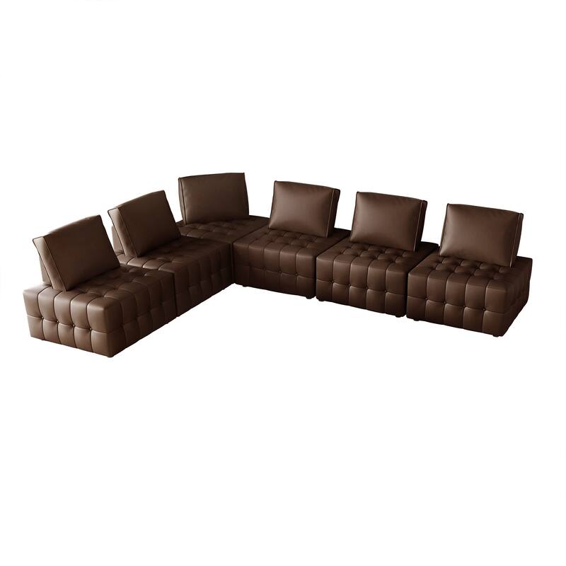 CraftPorch 6-Piece Elegance Button-Tufted PU Upholstered - 6 Piece - Brown