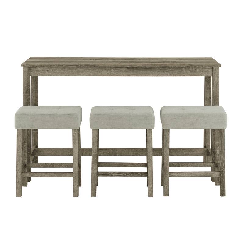 59 Inch 4 Piece Bar Table and Chair Set with Power Outlet and 3 Upholstered Stools - Brown
