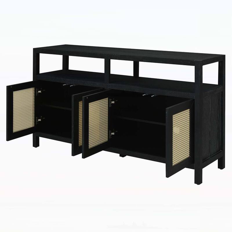 Bohemian-Inspired Rattan Storage Cabinet for Optimal Living and Dining Room Organization