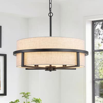 Starsky 4-Light Modern Drum Fabric Kitchen Island Chandelier