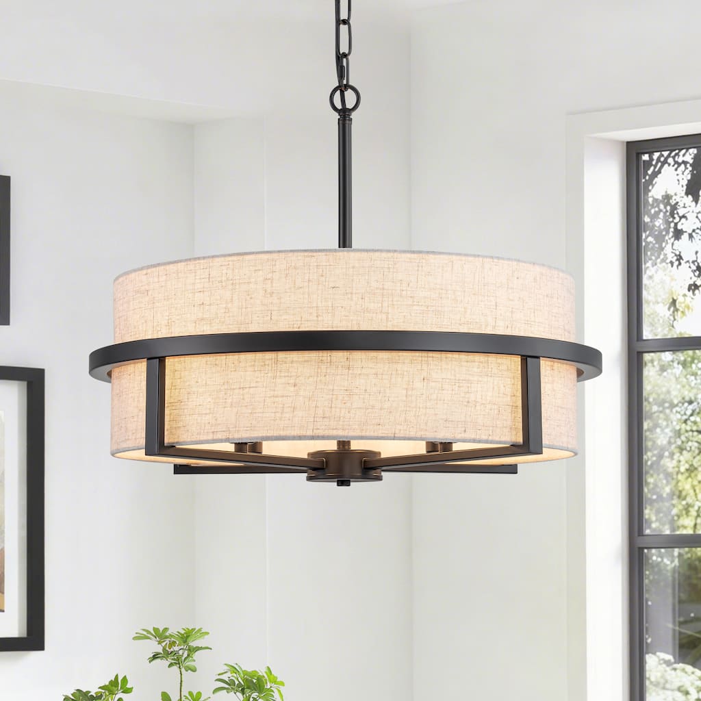 Starsky 4-Light Modern Drum Fabric Kitchen Island Chandelier
