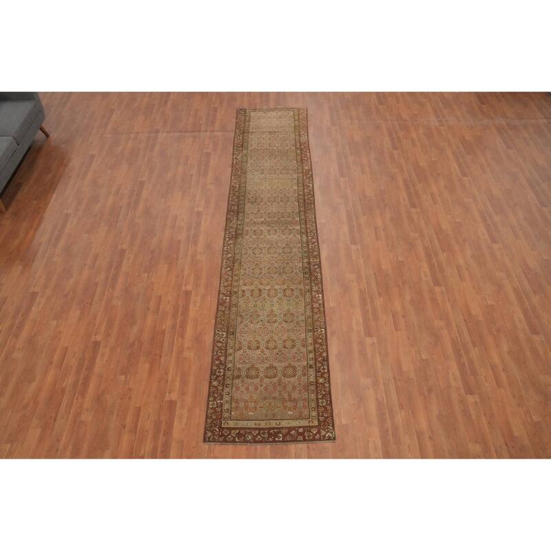 Hand Knotted Oriental 100% Wool Carpet Traditional All-Over Multi-Colored Senneh Runner Rug - 14' 1'' X 2' 11''