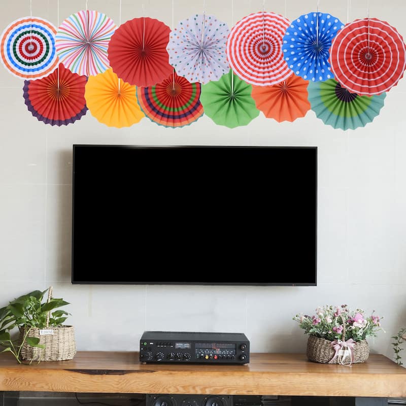 1 Set/6Pcs Paper Fans Hanging Decoration Round 8"/12"/16"