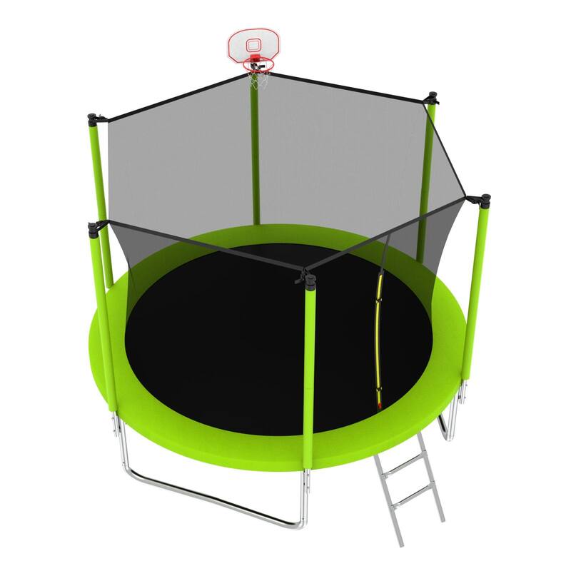 10FT Trampoline for Kids, Basketball Hoop and Ladder, Outdoor Kids Trampoline with Safety Enclosure for Backyard Fun