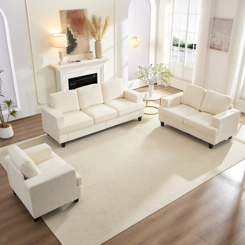 Mixoy Chenille 3 Piece Living Room Sofa Set,3-Seat Sofa/Loveseat/Armchair Sofa Sets,Modular Sectional Couch Furniture Sets