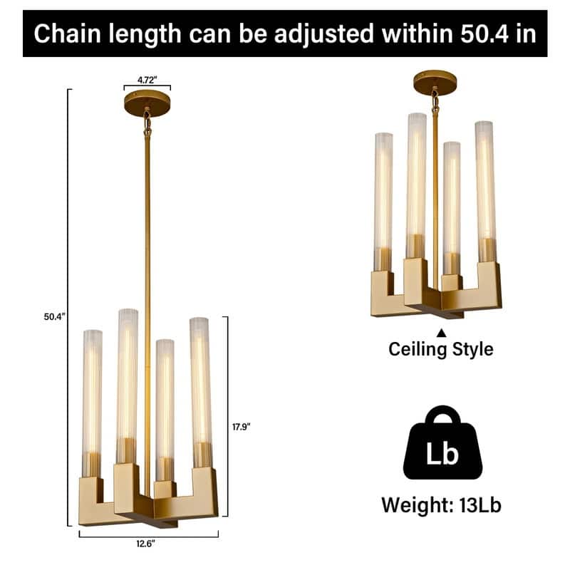KAYLA 12-Light Candlestick Chandelier, Modern Chandelier with Glass Shade, Retangular Luxurious Ceiling Pendant Light