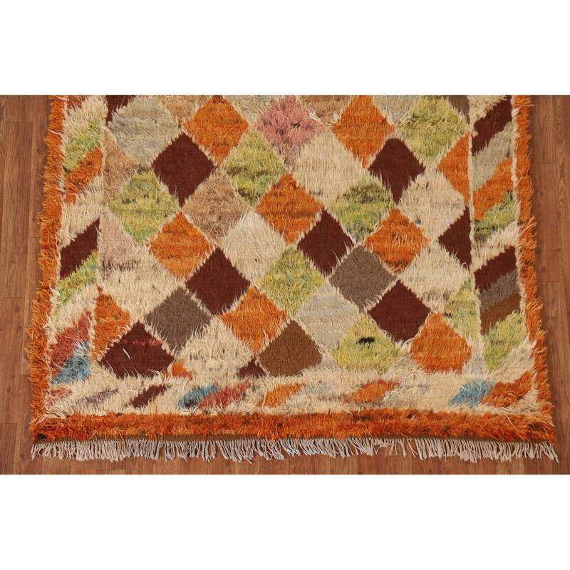 Hand Knotted Oriental 100% Wool Carpet Modern Geometric Oranges & Rust Moroccan Area Rug - 6' 4'' X 5' 2''