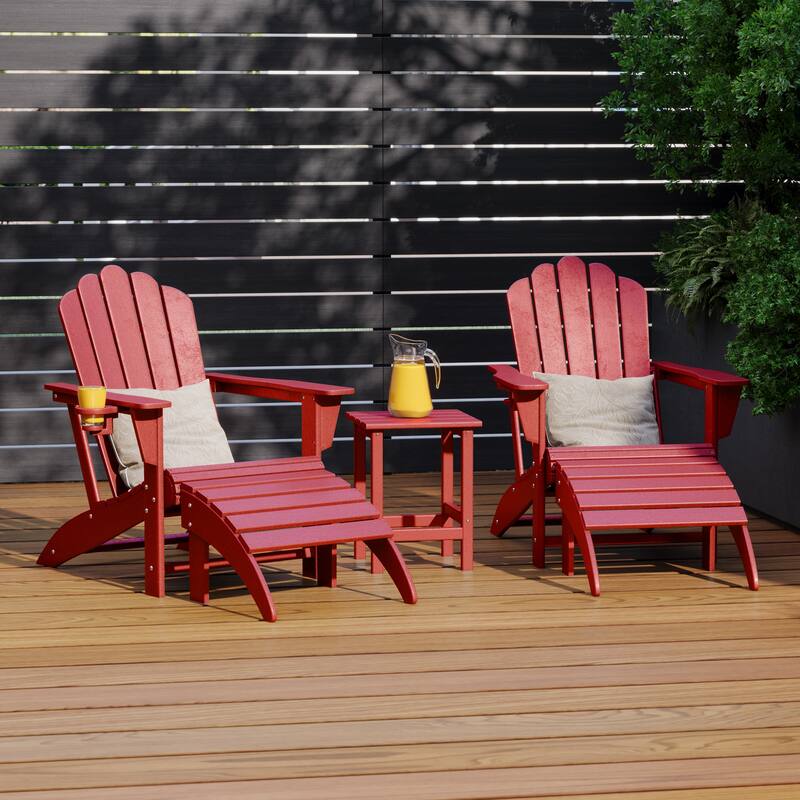 Aderson Outdoor Poly Adirondack Chair with Side Table and Ottoman 5-Piece Set