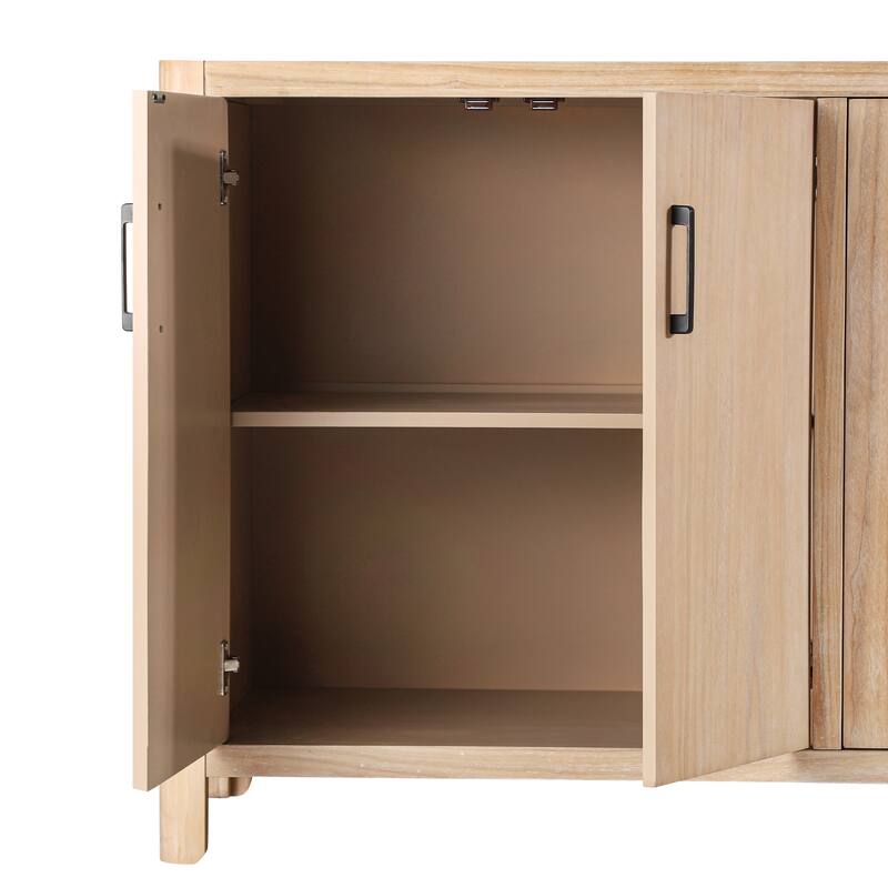 Farmhouse Style 4-Door Cabinet with Natural Finish for Rustic Entryways and Small Spaces