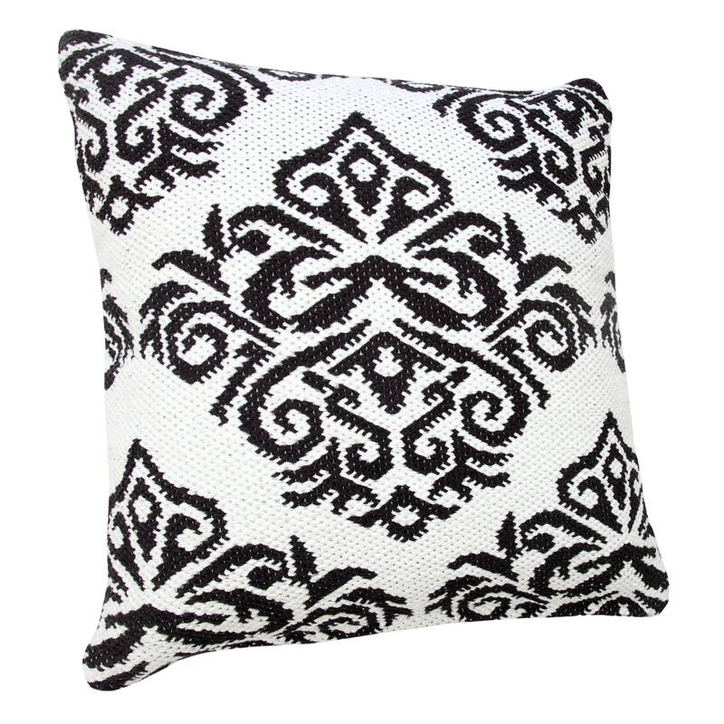 20" Black and White Damask Pattern Square Throw Pillow