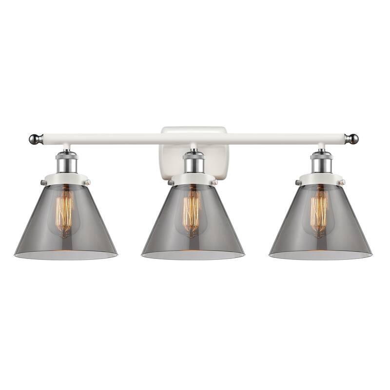 Innovations Lighting Ballston Urban Cone - 3 Light 28" Bath Vanity Light - White and Polished Chrome/Plated Smoke