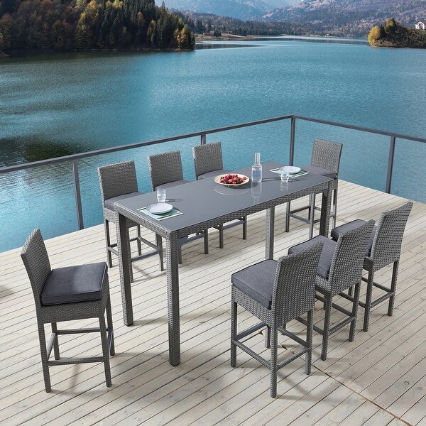 Martha Stewart Delcourt 9 Piece Patio Bar Dining Kit in Grey Bed Bath Beyond 35802550