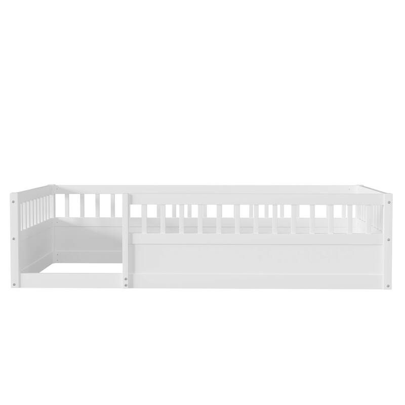 Pine Floor Bed Frame with Fence