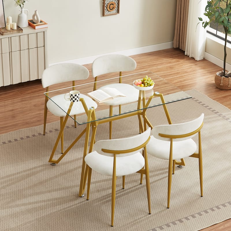 47.3-Inch Rectangular Glass Dining Table, Suitable For 1-6 People, Modern Style Home Kitchen Dining Table - Gold - Gold