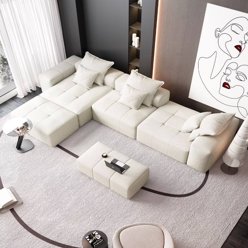 Oversized Modular Sectional Sofa,Sparkling Chenille Fabric,DIY Sofa - 1-Ottoman+1-Seater+2-Chaise+2-Amrest - Beige