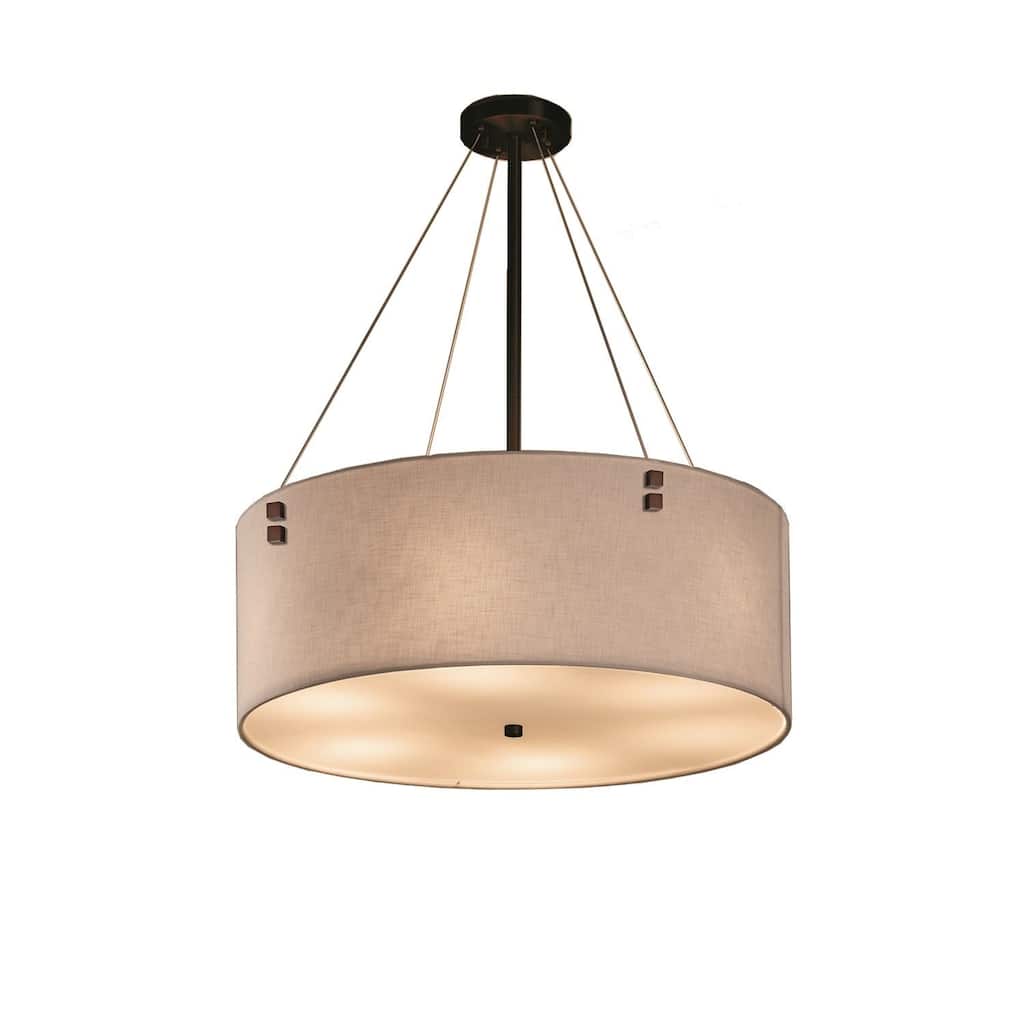 Justice Design Textile Finials 6-light Dark Bronze Pendant, White Shade