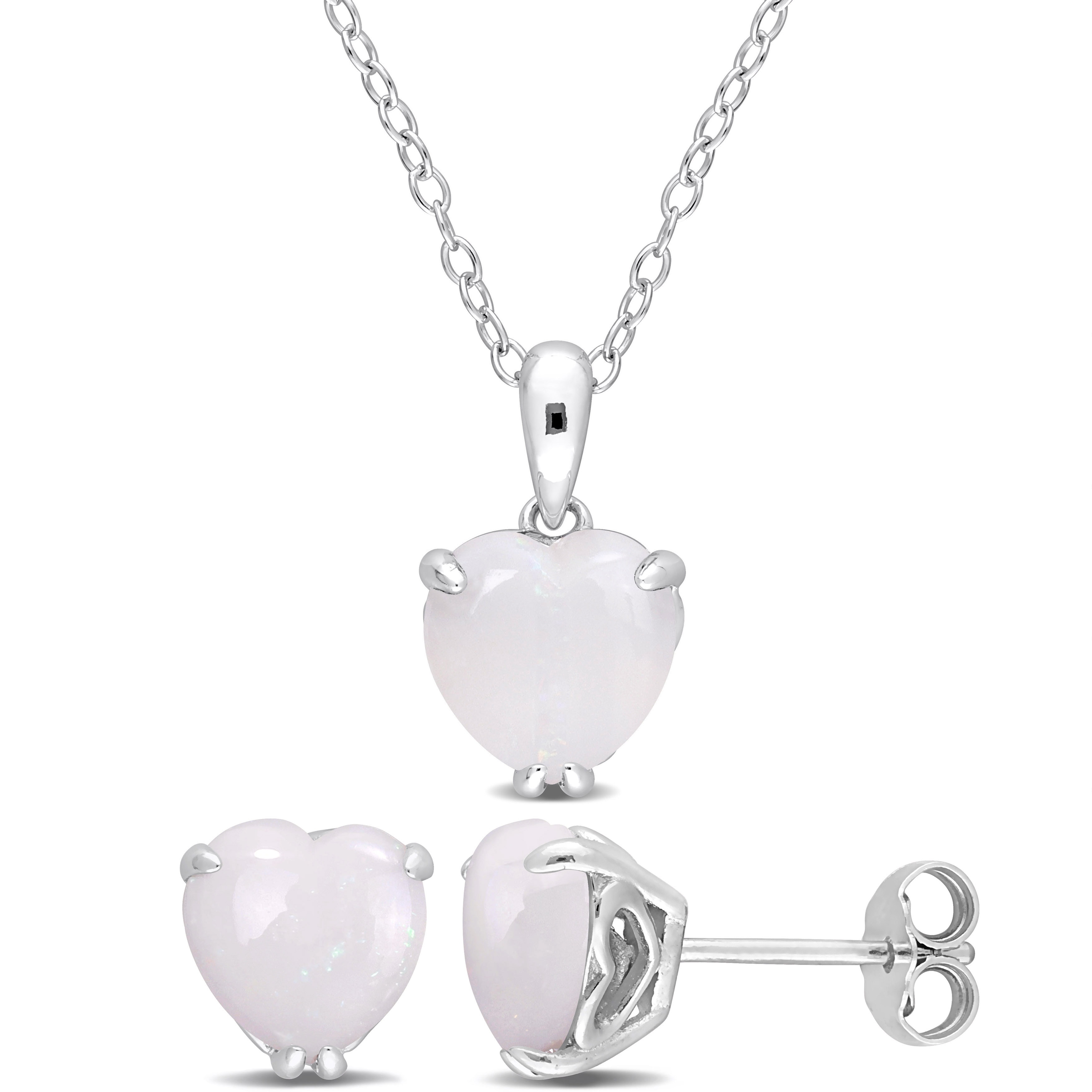 Miadora 3 5/8ct TGW Heart-Shape Opal 2-Piece Set of Necklace and Earrings Sterling Silver