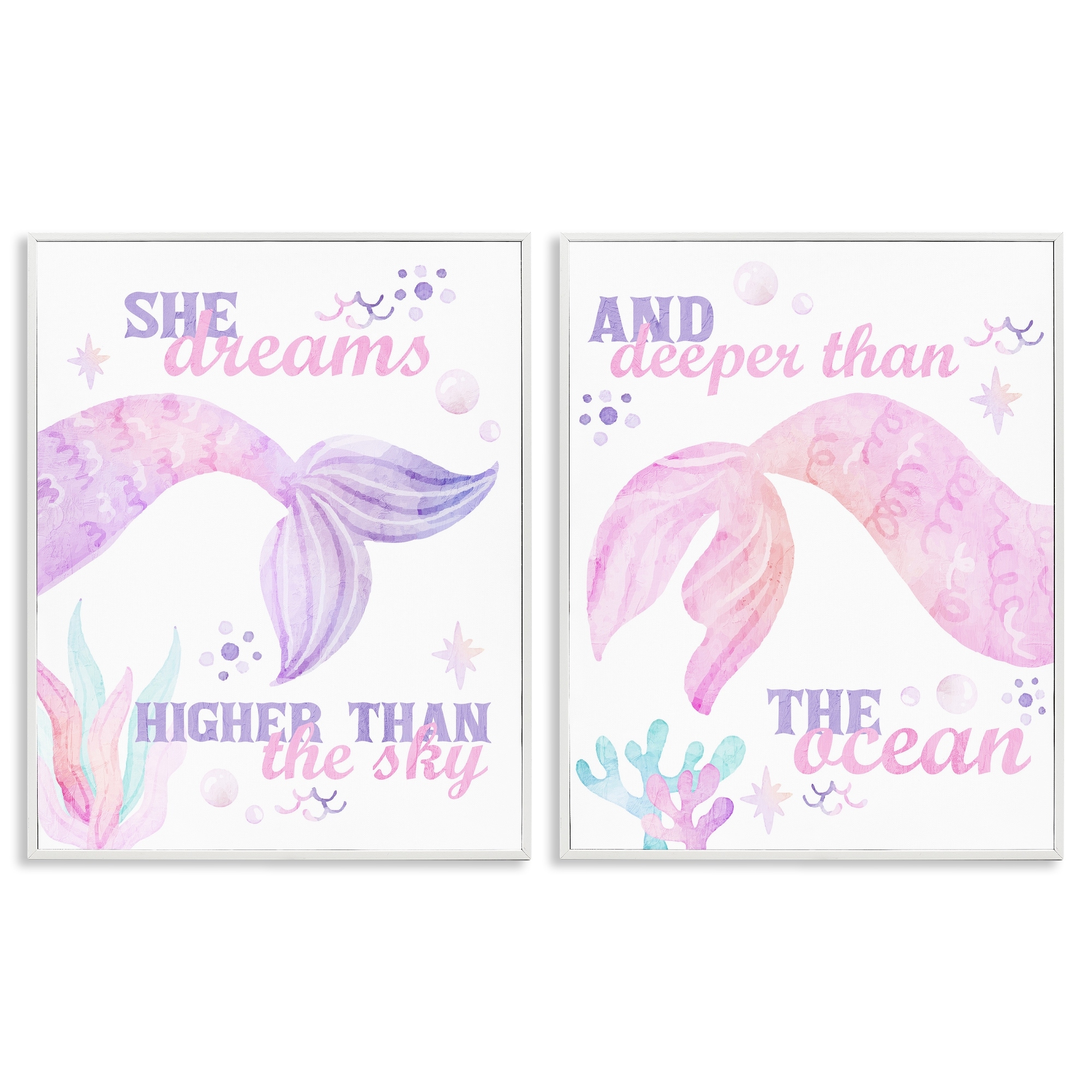 Stupell Mermaid Dreams Ocean & Sky Framed Giclee Art Design By Kim Allen (Set of 2)