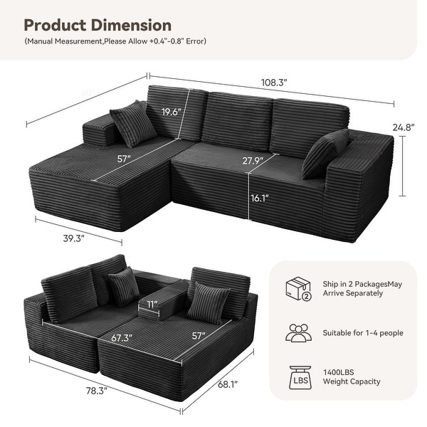 dimension image slide 0 of 2, Oversized Loveseat Chaise Lounge Chair Indoor Comfy Deep Seat Sleeper Couch - 1 Set