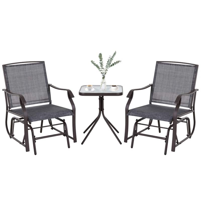 3-Piece Brown Modern Patio Set with Breathable Fabric Chairs and Round Table for Outdoor Use - 24.5" L x 24.5" W x 38" H
