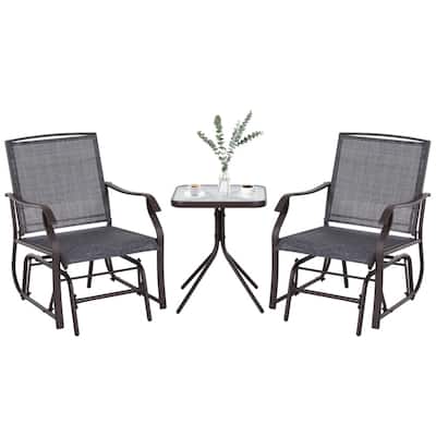 3-Piece Brown Modern Patio Set with Breathable Fabric Chairs and Round Table for Outdoor Use - 24.5" L x 24.5" W x 38" H