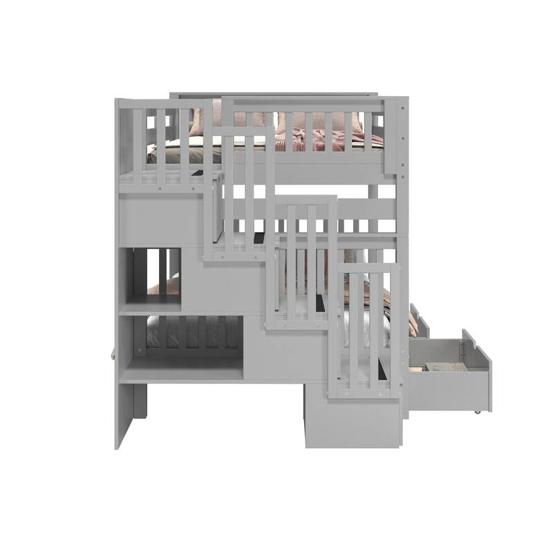 Taylor & Olive Trillium Full over Full Stairway Bunk Bed, 2 Drawers