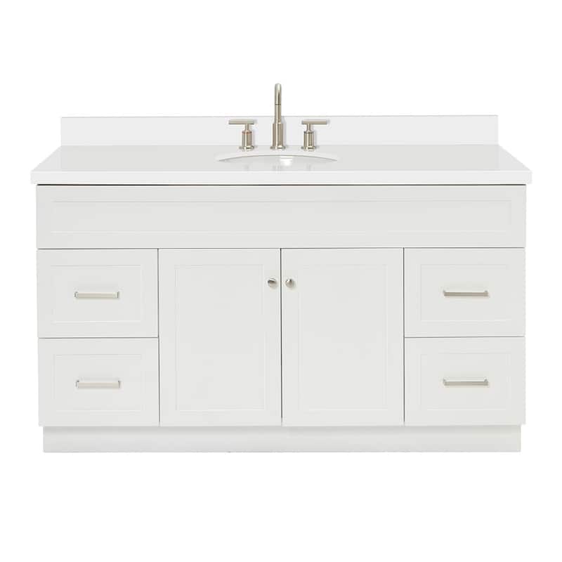 Ariel F061SWQOVO Hamlet 61" Free Standing Single Basin Vanity Set with - White / Pure White Top - Painted