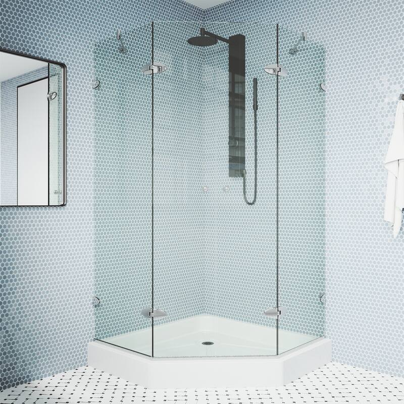 VIGO Gemini Frameless Hinged Neo-Angle Shower Enclosure and Base