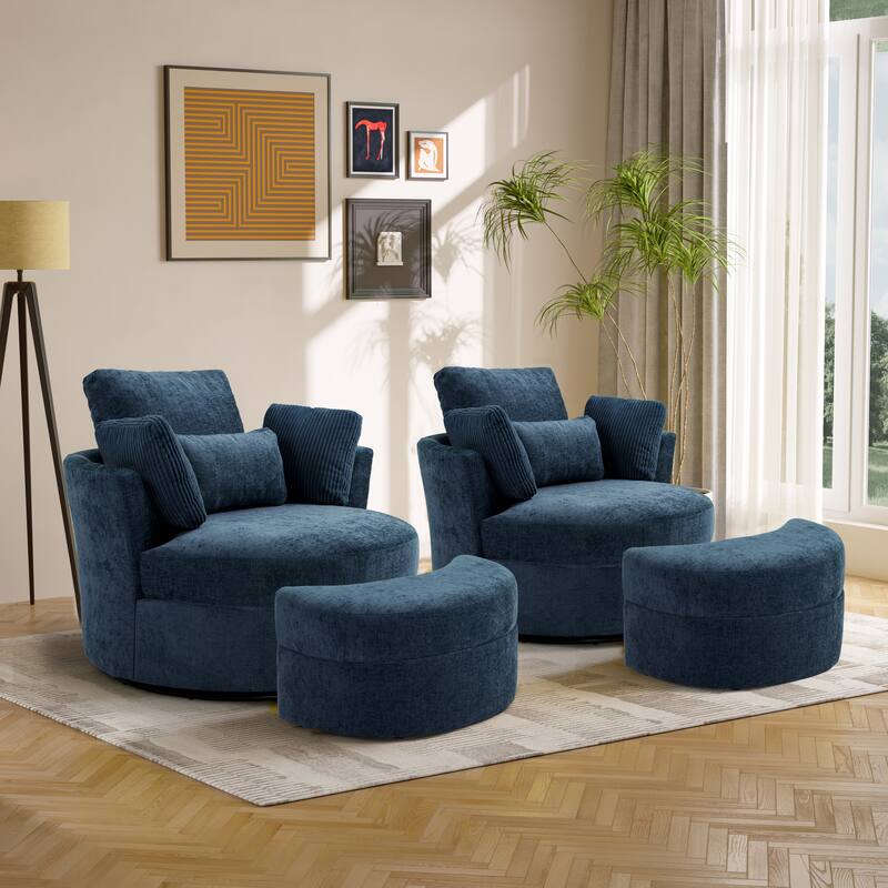 Upholstered Swivel Accent Barrel Chair And Storage Ottoman Sets