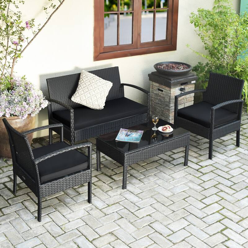 Gymax Set Of 4 Outdoor Patio Rattan Furniture Set Cushioned Sofa